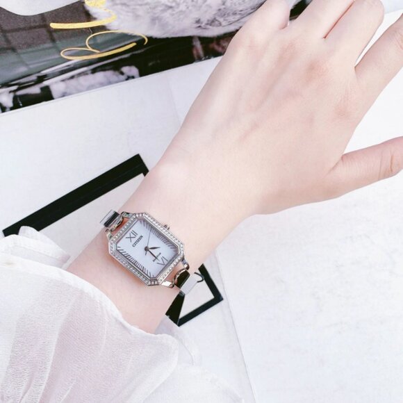 CITIZEN EM0980-50A SILHOUETTE ECO-DRIVE WHITE DIAL SILVER STEEL WOMENS WATCH